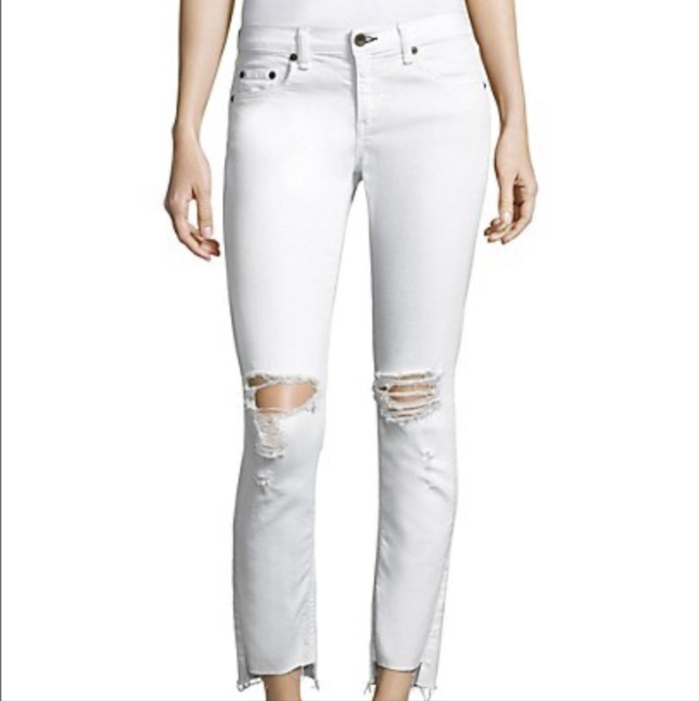 Rag & Bone Dre Step Hem Distressed White Prospector Denim Jeans Size 26